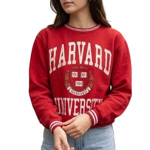 Harvard University Crimson Red Graphic Crewneck Sweatshirt Varsity Striped Large